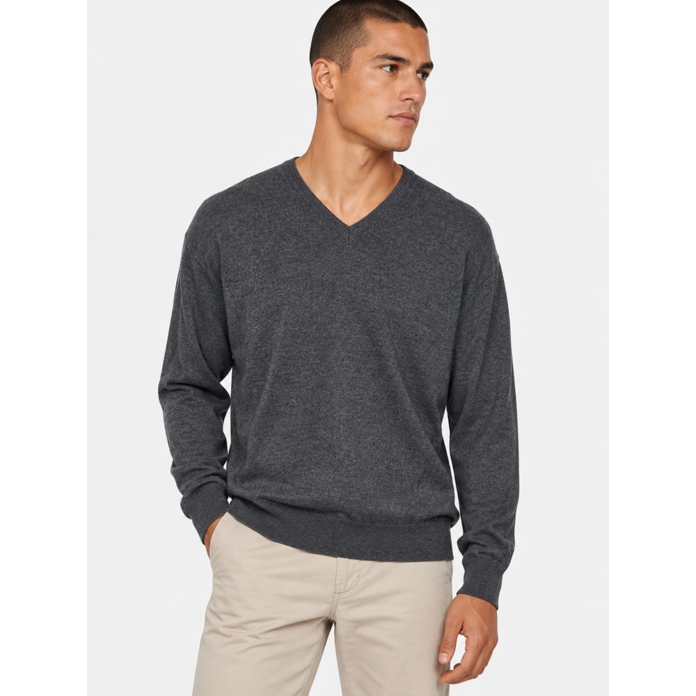 Valentino Mens Charcoal Gray 100% Merino Wool V-Neck Sweater Made in Italy XL